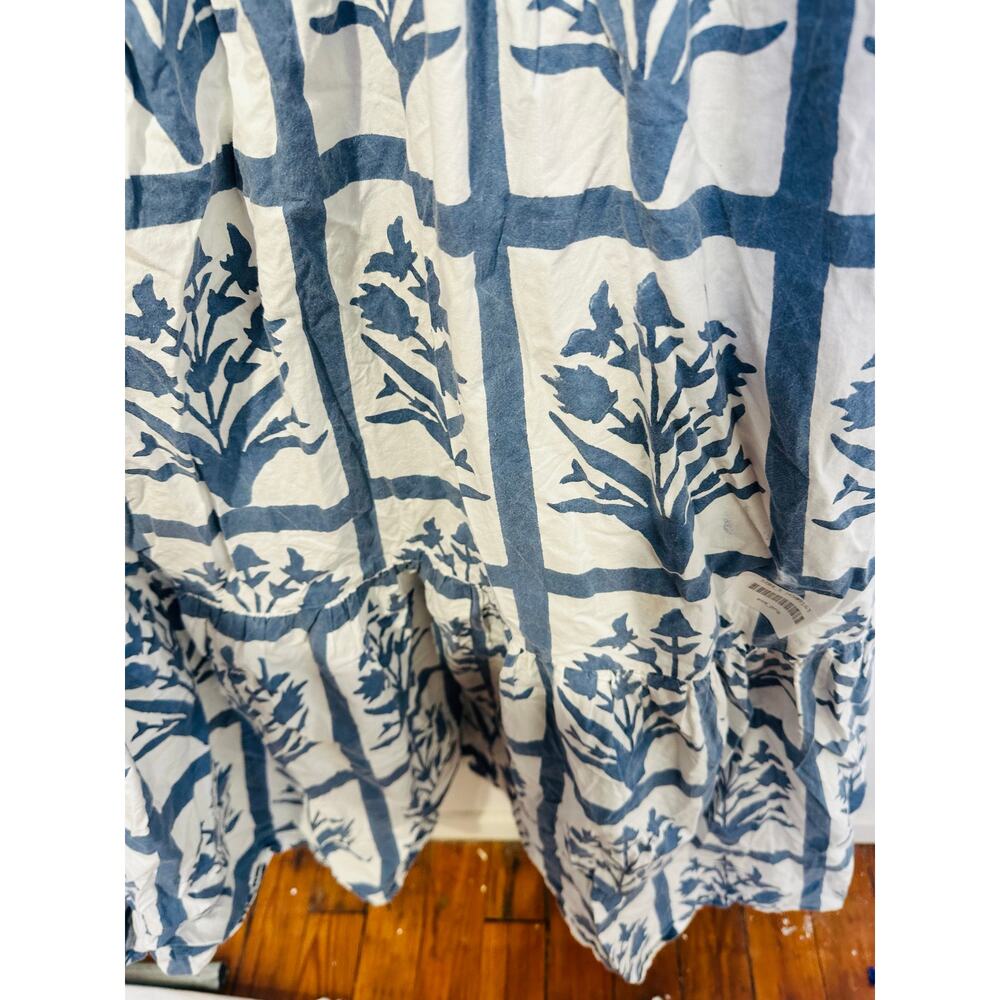 SZ BLOCKPRINTS Blue White Floral 100% Cotton Long Sleeve Orti A-Line Dress Small - Picture 8 of 16
